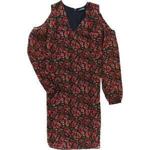 Ralph Lauren Womens Floral A-line Cold Shoulder Dress, Pink Size 16